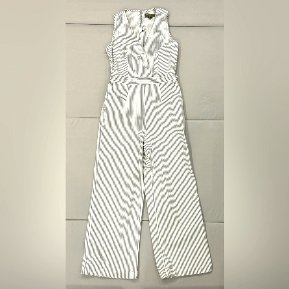 J. Crew White and Black Striped Jumpsuit
